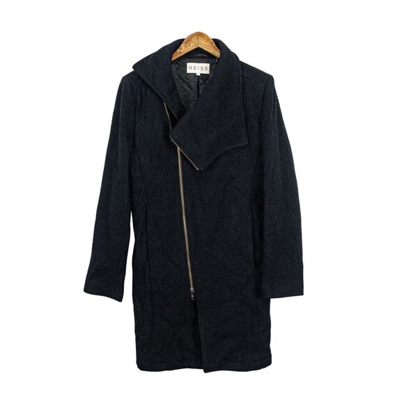 REISS Women's Wool PETRONE Pea Coat zip up in navy blue size Small - Picture 9 of 12